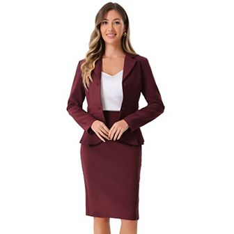 Women's 2 pc Outfits Office Lapel Peplum Blazer Pencil Business Skirt Suit Sets