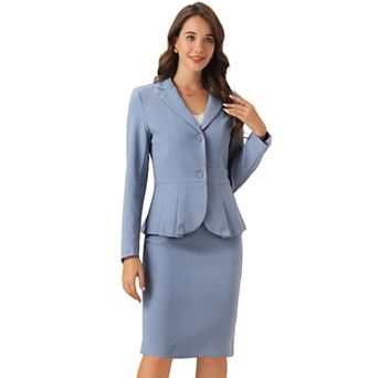 Women's 2 pc Outfits Office Lapel Peplum Blazer Pencil Business Skirt Suit Sets