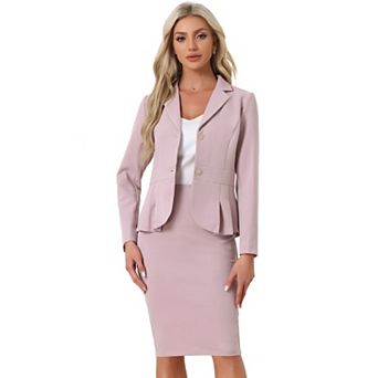 Women's 2 pc Outfits Office Lapel Peplum Blazer Pencil Business Skirt Suit Sets