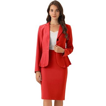 Women's 2 pc Outfits Office Lapel Peplum Blazer Pencil Business Skirt Suit Sets