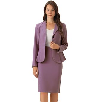 Women's 2 pc Outfits Office Lapel Peplum Blazer Pencil Business Skirt Suit Sets