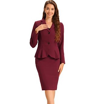 Women's 2 pc Outfits Office Lapel Peplum Blazer Pencil Business Skirt Suit Sets