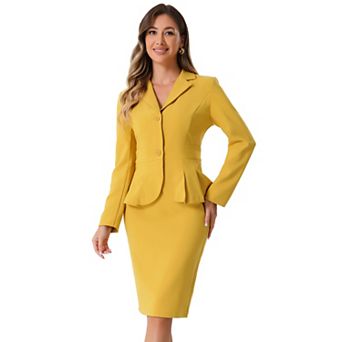 Women's 2 pc Outfits Office Lapel Peplum Blazer Pencil Business Skirt Suit Sets