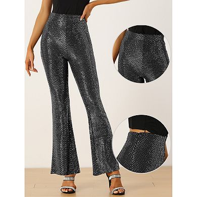 Sequin Pants For Women's Sparkle Stretch Shiny Glitter Flare Pants Bell Bottoms