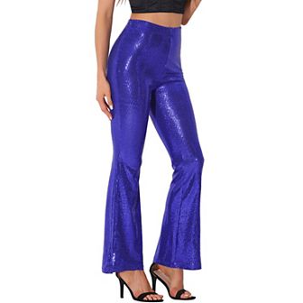 Sequin Pants For Women's Sparkle Stretch Shiny Glitter Flare Pants Bell Bottoms