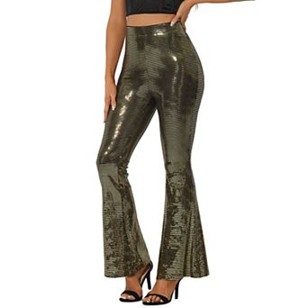 Sequin Pants For Women's Sparkle Stretch Shiny Glitter Flare Pants Bell Bottoms