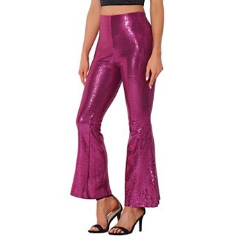Sequin Pants For Women's Sparkle Stretch Shiny Glitter Flare Pants Bell Bottoms