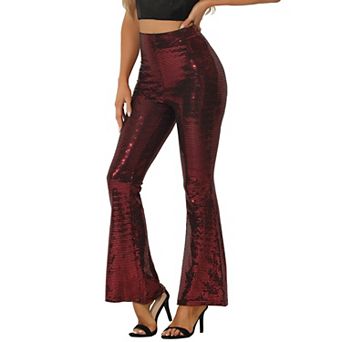 Sequin Pants For Women's Sparkle Stretch Shiny Glitter Flare Pants Bell Bottoms