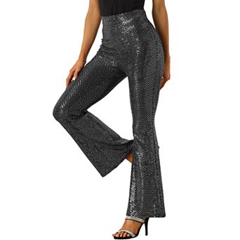 Sequin Pants For Women's Sparkle Stretch Shiny Glitter Flare Pants Bell Bottoms