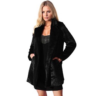 Lapel Faux Fur Coat for Women's Fuzzy Winter Warm Jacket Overcoat with Pockets