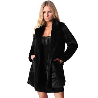Lapel Faux Fur Coat for Women's Fuzzy Winter Warm Jacket Overcoat with Pockets