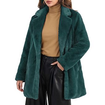 Lapel Faux Fur Coat for Women's Fuzzy Winter Warm Jacket Overcoat with Pockets