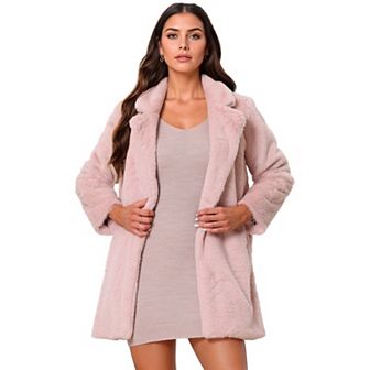 Lapel Faux Fur Coat for Women's Fuzzy Winter Warm Jacket Overcoat with Pockets