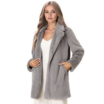 Lapel Faux Fur Coat for Women's Fuzzy Winter Warm Jacket Overcoat with Pockets