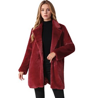 Lapel Faux Fur Coat for Women's Fuzzy Winter Warm Jacket Overcoat with Pockets