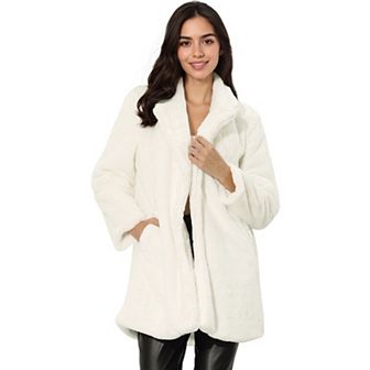 Lapel Faux Fur Coat for Women's Fuzzy Winter Warm Jacket Overcoat with Pockets