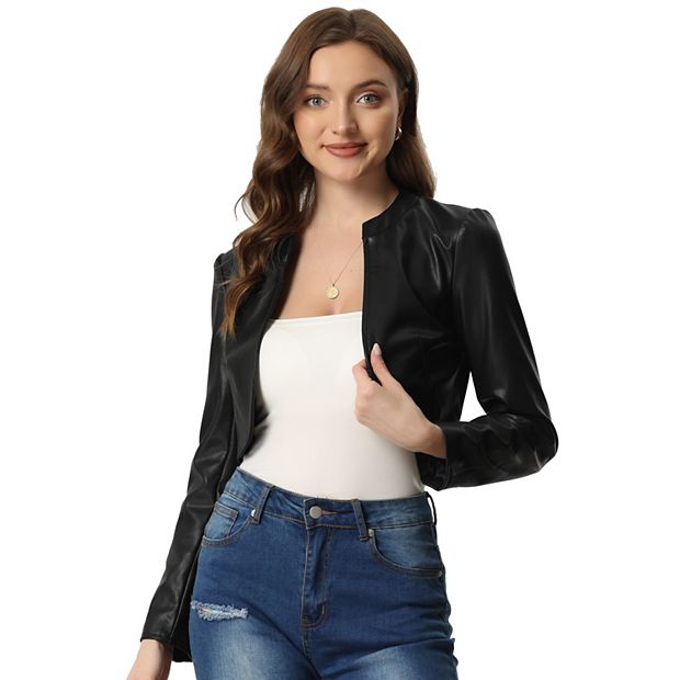 Women s Pu Bolero Shrug Open Front Leather Cropped Jacket Long