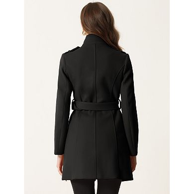 Classic Stand Collar Coat for Women's Zip Up Trench Coats with Belt