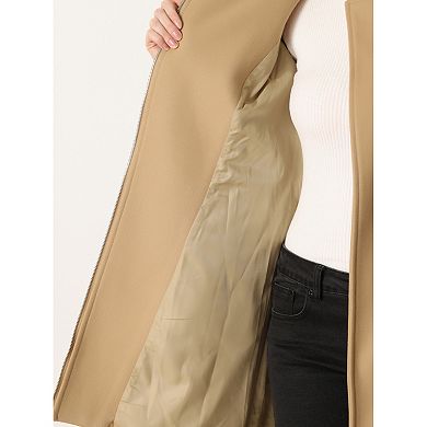 Classic Stand Collar Coat for Women's Zip Up Trench Coats with Belt