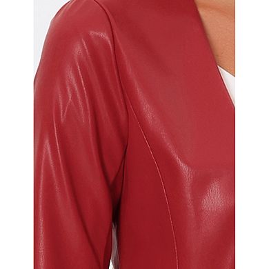 Women's Collarless Open Front Faux Leather Crop Moto Jackets