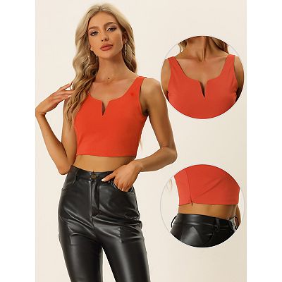 Sleeveless Crop Top For Women's Deep V Neck Side Zip Casual