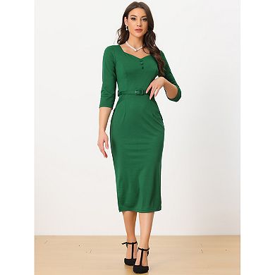Elegant Sheath Dress for Women's Sweatheart Neck Half Sleeve Offce Work Dresses