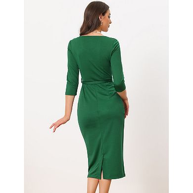 Elegant Sheath Dress for Women's Sweatheart Neck Half Sleeve Offce Work Dresses
