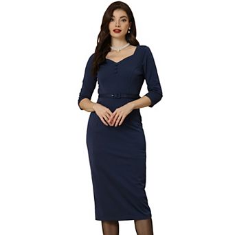Elegant Sheath Dress for Women's Sweatheart Neck Half Sleeve Offce Work Dresses
