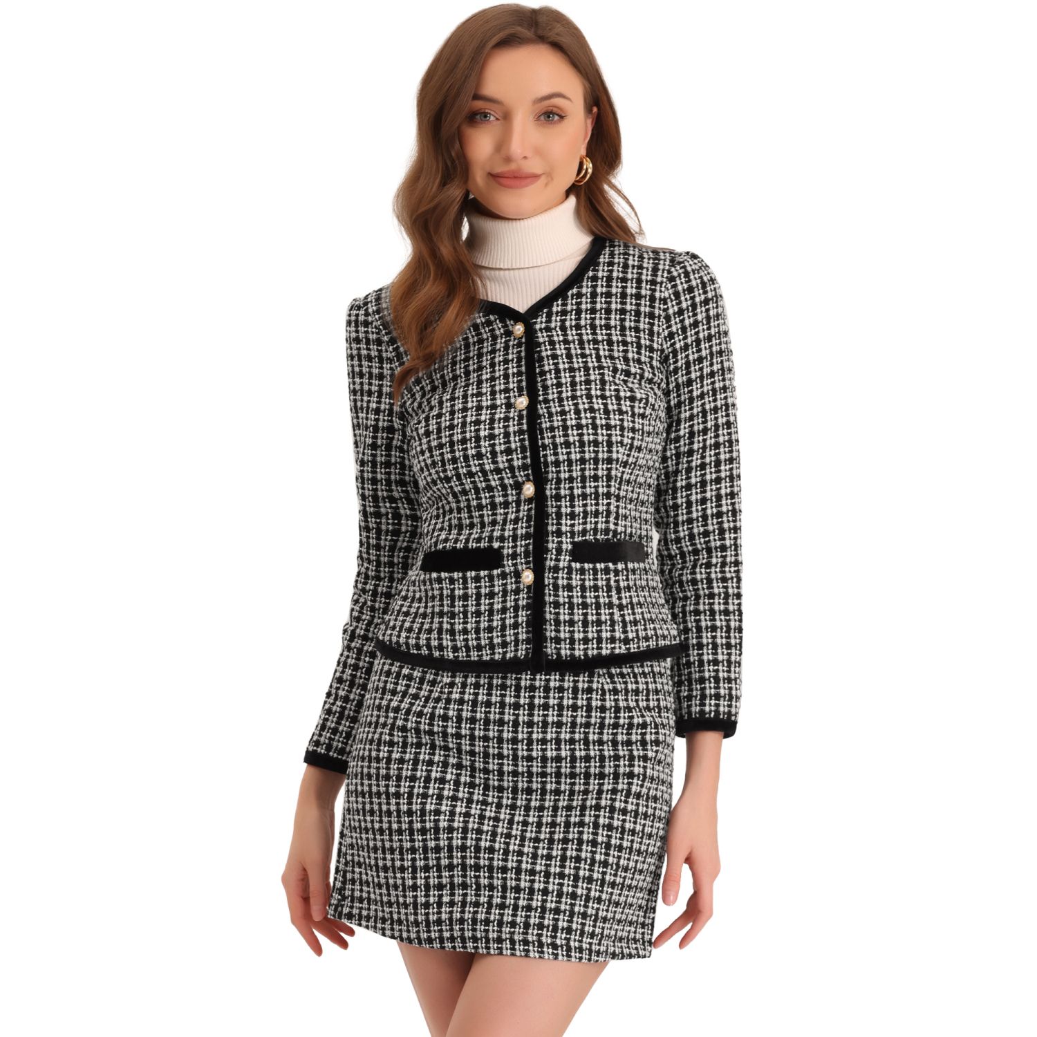 Houndstooth Skirt Suit for Women Mini Skirt Two Piece Set -  UK