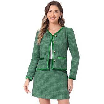 Women's Outfits Set Plaid Tweed Short Blazer Jacket And Skirt Sets