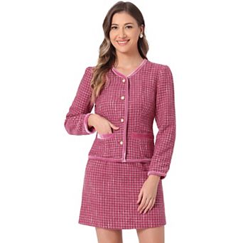 Women's Outfits Set Plaid Tweed Short Blazer Jacket And Skirt Sets
