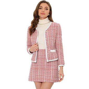 Women's Outfits Set Plaid Tweed Short Blazer Jacket And Skirt Sets