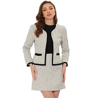 Women's Outfits Set Plaid Tweed Short Blazer Jacket And Skirt Sets