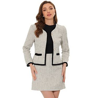 Women's Outfits Set Plaid Tweed Short Blazer Jacket And Skirt Sets