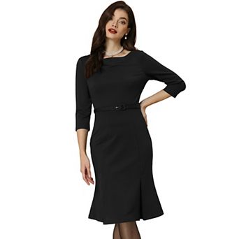 Business Elegant Dresses for Women's Boat Neck Half Sleeve Pleated Midi Dress