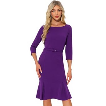 Business Elegant Dresses for Women's Boat Neck Half Sleeve Pleated Midi Dress