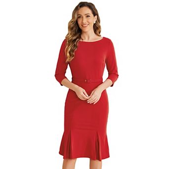 Business Elegant Dresses For Women's Boat Neck Half Sleeve Pleated Midi Dress