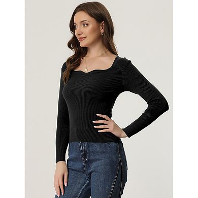 Women's Pullover Sweater Long Sleeve Sweetheart Neck Sweater Casual Top Slim Fit