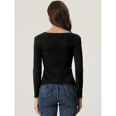 Women's Pullover Sweater Long Sleeve Sweetheart Neck Sweater Casual Top Slim Fit