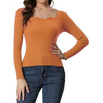 Women's Pullover Sweater Long Sleeve Sweetheart Neck Sweater Casual Top Slim Fit