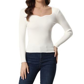 Women's Pullover Sweater Long Sleeve Sweetheart Neck Sweater Casual Top Slim Fit
