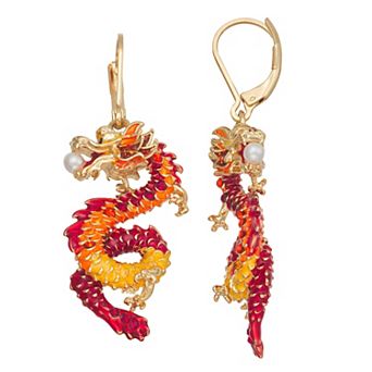 Napier Gold Tone Dragon Linear Drop Earrings