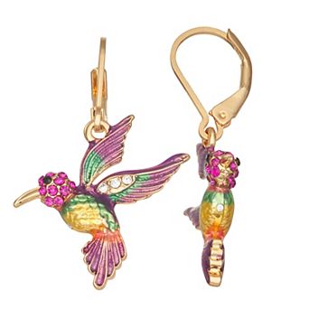 Napier Gold Tone Hummingbird Drop Leverback Earrings