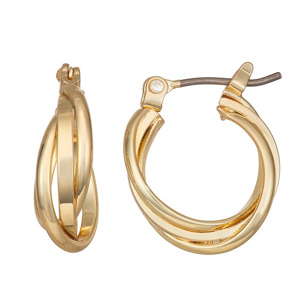 Napier Gold Tone Twisted Double Hoop Earrings