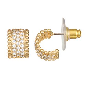Napier Gold Tone Cubic Zirconia & Crystal Beaded Edge Stud Earrings