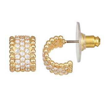 Napier Gold Tone Cubic Zirconia & Crystal Beaded Edge Stud Earrings