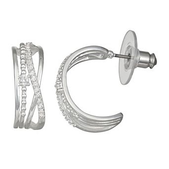 Napier Silver Tone Cubic Zirconia Braided C-Hoop Earrings