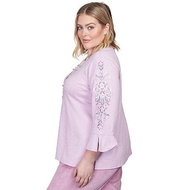 Plus Size Alfred Dunner Embroidered Flutter Sleeve Top With Necklace