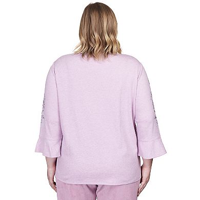 Plus Size Alfred Dunner Embroidered Flutter Sleeve Top With Necklace