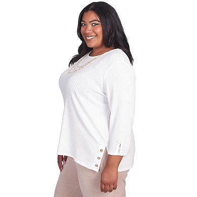 Plus Size Alfred Dunner Solid Knit Flutter Sleeve Top With Necklace
